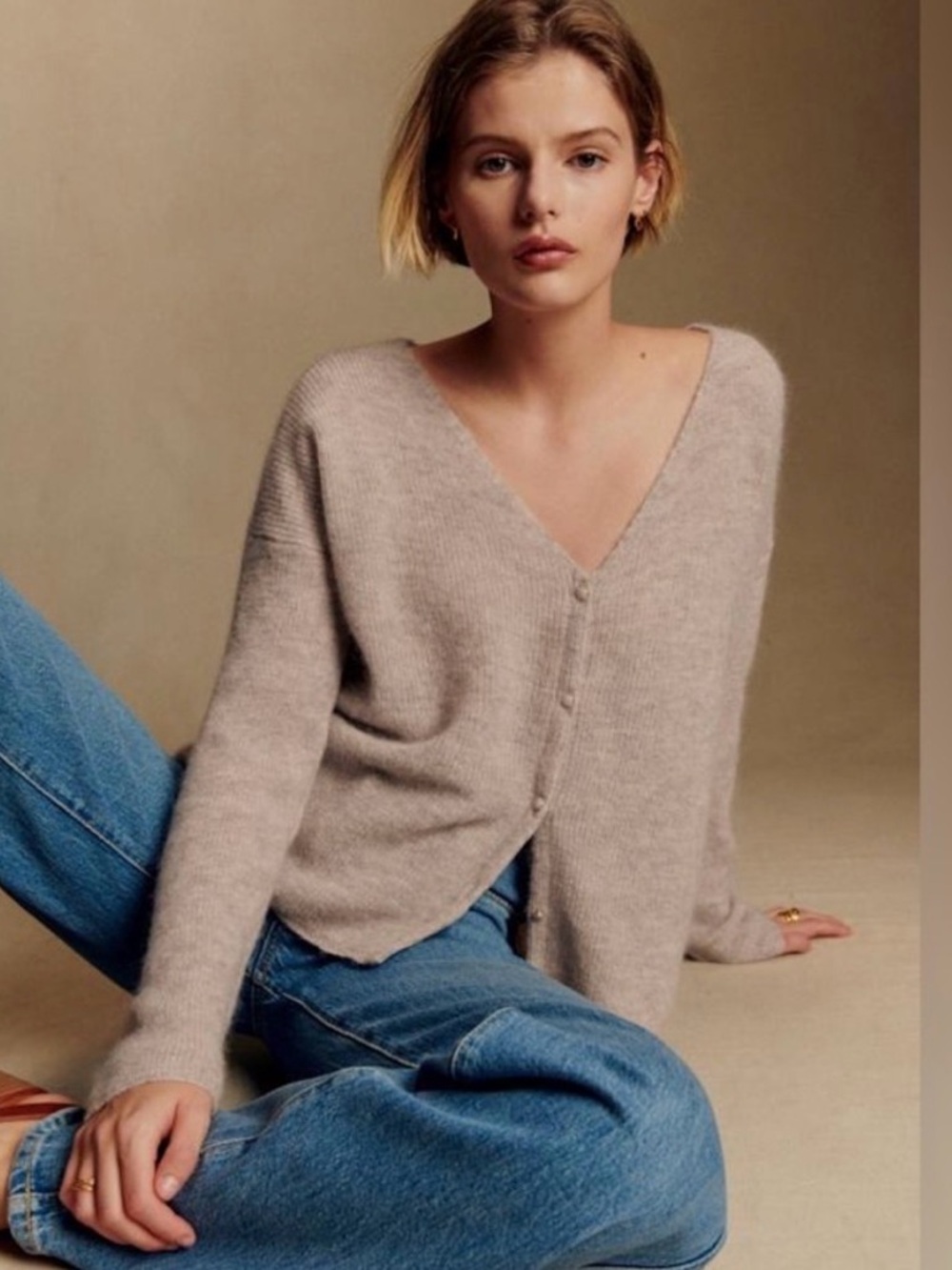 Sézane Barry Cardigan in Light Beige